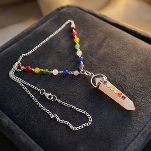 Venta al por mayor 7 Chakra cuentas de piedras preciosas cuarzo rosa doble punto colgante collar piedras naturales cristal artesanía mujer joyería de moda - Product Image 3