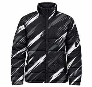 Chaqueta acolchada unisex personalizada con sublimación, para invierno, cálida, en azul cobalto, azul real y negro, con estampado de ondas, cortavientos, acolchada, estilo urbano. - Product Image 2