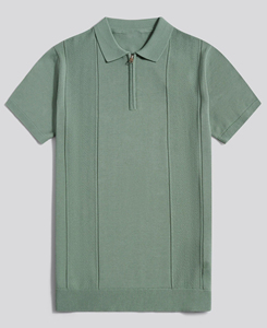 2026 Custom Made Men's Knitted Short Sleeve Polo Shirt Solid Color Casual Zipper Design Regular Fit <b>Green</b> Cheap Price Low MOQ - Product Image 1