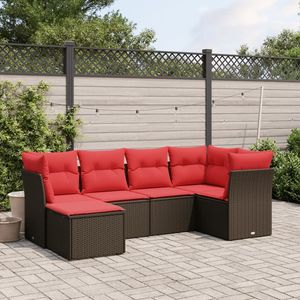 Set di divani da giardino in polyrattan marrone da 6 pezzi con cuscini, mobili da esterno durevoli, stile moderno - Product Image 1