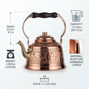 Bouilloire à thé en cuivre gravée de motifs floraux, bec en laiton, poignée en bois, artisanale, vintage, pour faire bouillir l'eau, OEM ODM, directement de l'usine - Product Image 5
