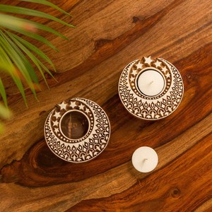 เชิงเทียนไม้ชีแชมแกะสลักลายดอกไม้ ขายส่ง |   โมราบาดาบัด - Product Image 3