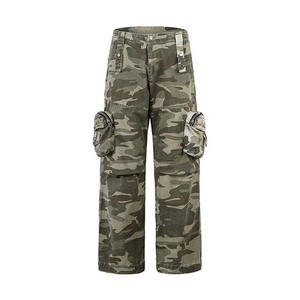 Pantalon cargo camouflage homme à jambe large, taille haute, plusieurs poches, style workwear en toile, respirant, pour l'automne - Product Image 3