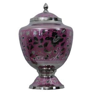Urnas funerarias de latón de alta calidad para adultos con grabado, acabado en estaño y azul, para cenizas humanas. - Product Image 6