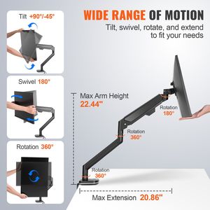 Supporto per Monitor Singolo con Braccio a Molla a Gas Regolabile, USB, per Schermi da 13\"-35\", Supporta fino a 12 kg, Superficie in Alluminio Resistente - Product Image 3