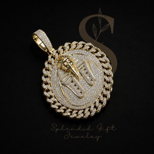 Pendentif de luxe en or pièce de monnaie Pharaon Égyptien avec chaîne cubaine en moissanite glacée 25 carats 3 pouces, breloque de bijoux Hip Hop haut de gamme - Product Image 1