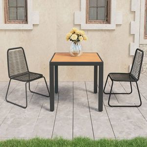 Compact <b>Black</b> PVC Rattan Garden Dining Set 2 Seater Outdoor Furniture Contemporary Design Metal <b>Frame</b> - Product Image 1