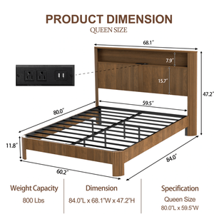 Letto Queen Size con Linee Ondulate e Curve, con Contenitore e Stazione di Ricarica, Funzionamento Silenzioso, Supporto in Metallo, Stile Letto Morbido - Product Image 5