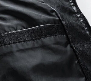 Men's 100% Polyester Windproof Breathable Motorcycle Jacket Stand Collar Patchwork Design <b>Covered</b> <b>Button</b> Closure Slim Fit Moto - Product Image 4