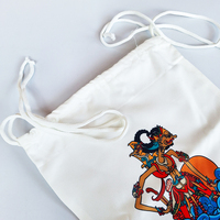 Sac à dos à cordon en toile artisanal indonésien imperméable, motif marionnettes ombre, souvenir culturel traditionnel, léger, pour voyage et sport