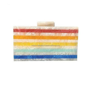 Embrague de resina a rayas Multicolor, bolso acrílico de diseñador hecho a mano para mujer, fiesta de noche y bolso de boda, venta al por mayor a granel - Product Image 1
