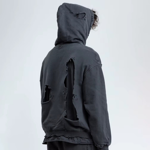 Wholesale Custom Outdoor Clothing Fashion Fleece Cotton Hoodie Men Streetwear Distressed Hoodies - Product Image 5