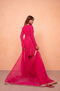 Pink Polka Dot Traditional Indian Pakistani Women's Floor-Length Anarkali Suit With Dupatta Wedding Wear - Product Image 5