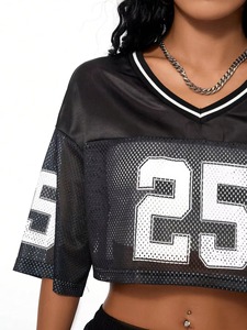 Design Your Own Crop <b>Tops</b> Short Sleeve Football Jersey V Neck Crop <b>Top</b> T-Shirt for Women Sportswear - Product Image 3