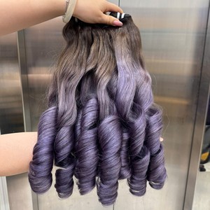 Perruques et extensions de cheveux humains vietnamiens vierges, double trame, tissées à la machine, SUPER DOUBLE DRAWN, boucles rebondissantes FUNMI, couleur Ombré Violet Cendré - Product Image 2