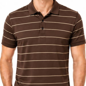 Wholesale Men's Brown and beige Striped Short Sleeve <b>Polo</b> <b>Shirt</b> Casual Collared Top - Product Image 2