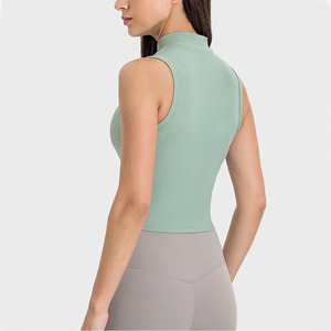 Top Corto de Punto Acanalado con Cuello Alto para Mujer, Sin Mangas, Ajustado, Transpirable, Informal, de Color Sólido, de Secado Rápido, para Fitness y Yoga - Product Image 2
