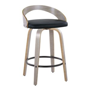 Sgabello da Bar Grotto 26 Pollici, Altezza Fissa, Design Contemporaneo, Grigio Chiaro in Legno, Ecopelle Nera, Base Girevole in Metallo Nero - Product Image 2