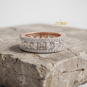 Luxury Rose Gold Triple Row Lab Grown Diamond Eternity Band Princess Cut Center Pave Border Engagement Wedding <b>Ring</b> <b>Large</b> Zyorio - Product Image 2