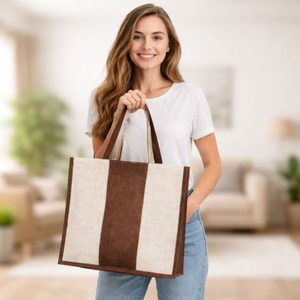 Bolsa de Compras de Yute de Dos Tonos Personalizada con Asa Propia, Bolsa de Supermercado Reutilizable Económica con Impresión de Logotipo Personalizado al por Mayor - Product Image 3