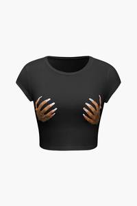 Novedades en Prendas Moldeadoras para Mujer, Camiseta de Jersey, Ajustada, Cuello Redondo, Minimalista, de Lujo, Elástica, Estampada - Product Image 3