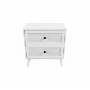 โต๊ะข้าง 2 ลิ้นชัก ดีไซน์ทันสมัย เป็นมิตรกับสิ่งแวดล้อม ทำจากไม้ยางพารา MDF ปิดผิวโอ๊ควีเนียร์ ตกแต่งด้วยหวาย โต๊ะเก็บของข้างเตียง/ห้องนั่งเล่น - Product Image 1