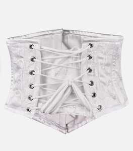 <b>White</b> Flower Brocade and <b>White</b> Stain <b>Corset</b> Waist Cincher Trainer Hook-and-Eye Closure Shapewear Front Busk Silver - Product Image 3