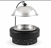 Plat de service rond en acier inoxydable de qualité supérieure avec couvercle en dôme et support métallique décoratif pour buffet, traiteur et table de salle à manger