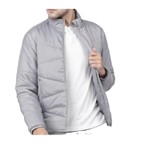 Light Gray Silver Custom Men <b>Padded</b> Jacket Stand Collar Lightweight Quilted Zip Winter Coat OEM Factory Premium Outerwear - Product Image 6
