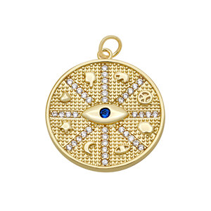 Pendentif Breloque Rond Œil Bleu en Argent Sterling 925 Plaqué Or avec Zircon, Vente en Gros Usine |   Accessoires pour la fabrication de bijoux - Product Image 1