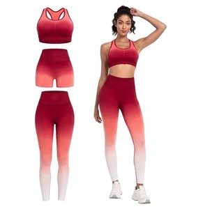 Gradient Color Yoga Set Women 2 Piece Racerback Crop Top High Waist Full Length <b>Leggings</b> <b>Seamless</b> Quick Dry Sport Wear - Product Image 2