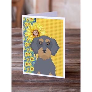 Summer Sunflowers Wirehair Blue Tan Teckel Cartes de vœux Pack 8 Whimsical A7 Size 5x7 Blank Note Cards with Enveloppes - Product Image 2