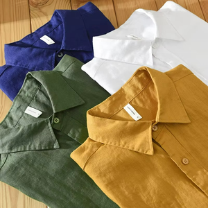 เสื้อเชิ้ตผ้าลินินขายส่ง คุณภาพสูง ทรงพอดีตัว ใส่ได้ในฤดูร้อน ปกคอปกเสื้อแบบพับได้ เสื้อเชิ้ตผู้ชายแขนสั้น - Product Image 6