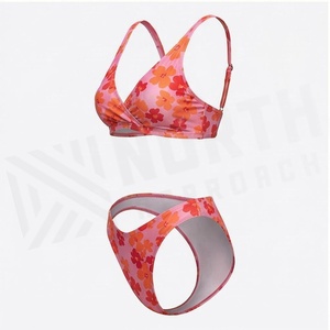 Ensemble de bikini imprimé floral pour femme, décolleté plongeant torsadé sur le devant, en Spandex et Polyester, maillot de bain deux pièces, coupe classique, bas string - Product Image 3