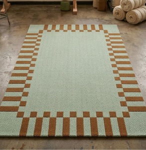 Premium Handmade Wool Non-Slip Hand Tufted Area <b>Rug</b> Featuring Abstract Border Pattern for Contemporary Interior <b>Spaces</b> - Product Image 1