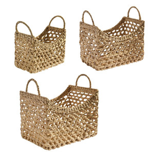 Ensemble de 3 paniers de rangement en jacinthe d'eau de haute qualité, écologiques, avec poignées, tissés, multi-usages, pour chambre et salle de bain - Product Image 2