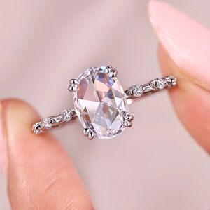 Anillo de Diamantes Ovalados con Corte Rosa en Oro Blanco de 2.15ct, Joyería de Compromiso y Boda con Diamantes Cultivados en Laboratorio, Chapado en Oro de 14k, Vermeil Eternity - Product Image 3