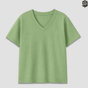 Camiseta Corta Personalizada para Mujer, Cuello en V, Manga Corta, Informal, de Algodón, Lisa, Verano - Product Image 1