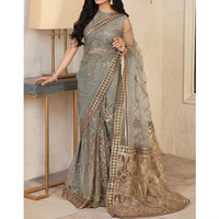 Sari indien Banarasi en polyester doux et géorgette, bordure brodée en dentelle, longueur ras du sol, idéal pour les mariages et les fêtes, très tendance pour l'hiver, style pakistanais