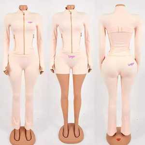 Conjunto de yoga de alta calidad para mujer, pantalones de yoga deportivos, conjuntos de yoga de secado rápido para mujer, ropa ajustada con orificio para el pulgar y cremallera. - Product Image 3