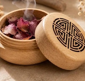 Wooden Potpourri <b>Box</b>, Round Wood <b>Storage</b> Natural Aroma Diffuser Boho Home Decor By Whimsy art craft - Product Image 5