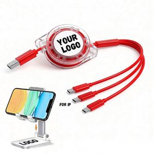 Câble USB rétractable portable 3-en-1 de 1,0 m pour Android et iOS, personnalisable avec logo, idéal pour cadeaux promotionnels – Vente en gros fabricant - Product Image 1