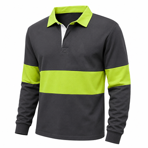 Men's Long Sleeve High Visibility <b>Polo</b> <b>Shirt</b> Color Blocked Knitted Polyester <b>Work</b> Wear with Pocket Quick Dry Design - Product Image 4