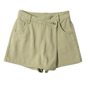 Jupe-short décontractée en jean pour femme, taille mi-haute, coupe trapèze, design asymétrique, séchage rapide, motif 3D vintage, en nylon/coton - Product Image 4