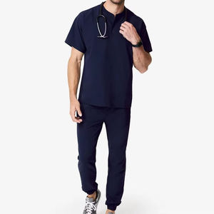 Ensemble de blouses médicales noires pour hommes, haut à manches courtes avec poche, pantalon à cordon de serrage, uniformes d'hôpital, coton et polyester tricoté - Product Image 5