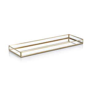Rectangle <b>Mirrored</b> Glass <b>Crystal</b> Abstract Decorative Trays Set Gold Plated Frame Modern Multi-Piece Package Kitchen Dining Table - Product Image 1