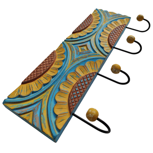 Smart Art Wood Carving Sunflower Carved Decorative <b>Key</b> <b>Hanger</b> Handmade Wall Mount <b>Key</b> Holder Storage Engineered Wood Wall Decor - Product Image 3