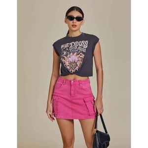 Jupe Courte en Jean Femme 2025 – Tendance, Taille Haute, Extensible, Denim, Poches Cargo Utilitaires, Technique Délavée, Tissée, Style Vintage, Idéale Été - Product Image 2