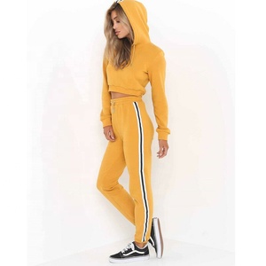Women <b>Crop</b> Tracksuit Set Side <b>Stripes</b> Casual Athletic Wear Full Sleeve Drawstring Pants Two Piece Outfit <b>Top</b> Trending Wholesale - Product Image 2