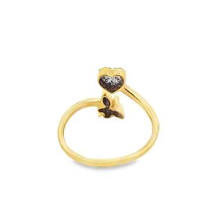 Anillo Minimalista Abierto de Oro Amarillo de 14K con Diamante Cultivado en Laboratorio, Dije Flotante de Mariposa y Corazón, Estilo Toi Et Moi, Anillo de Promesa - Product Image 3